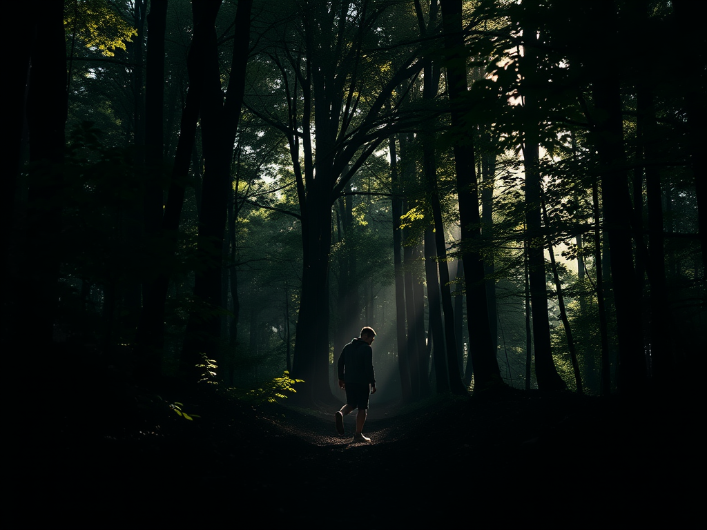 Person traversing darkness